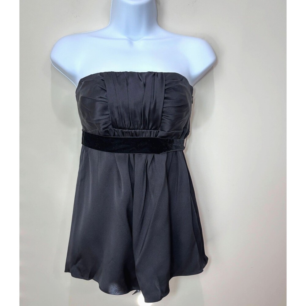 Banana Republic NWT Babydoll Silk Top 0p Black Strapless Velvet Tie Coquette Y2K